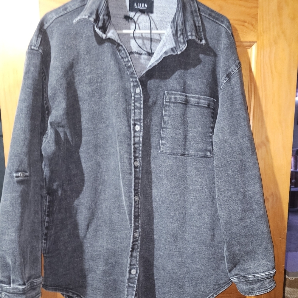Risen Women's Gray Denim Button Down‎ Shirt